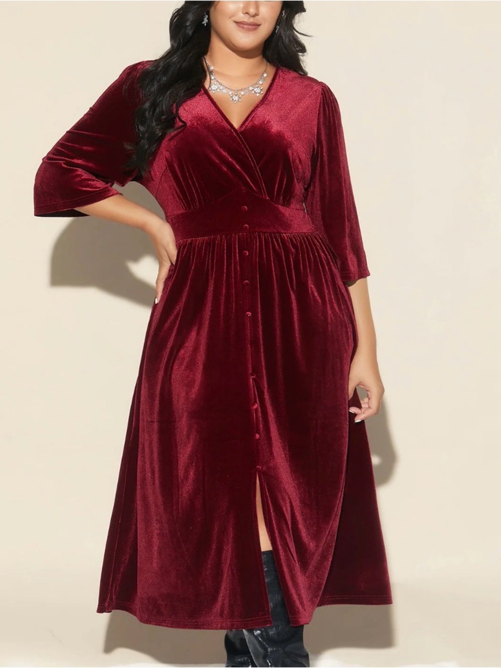 NWT BloomChic velvet ruched surplus neckline burgundy dress.